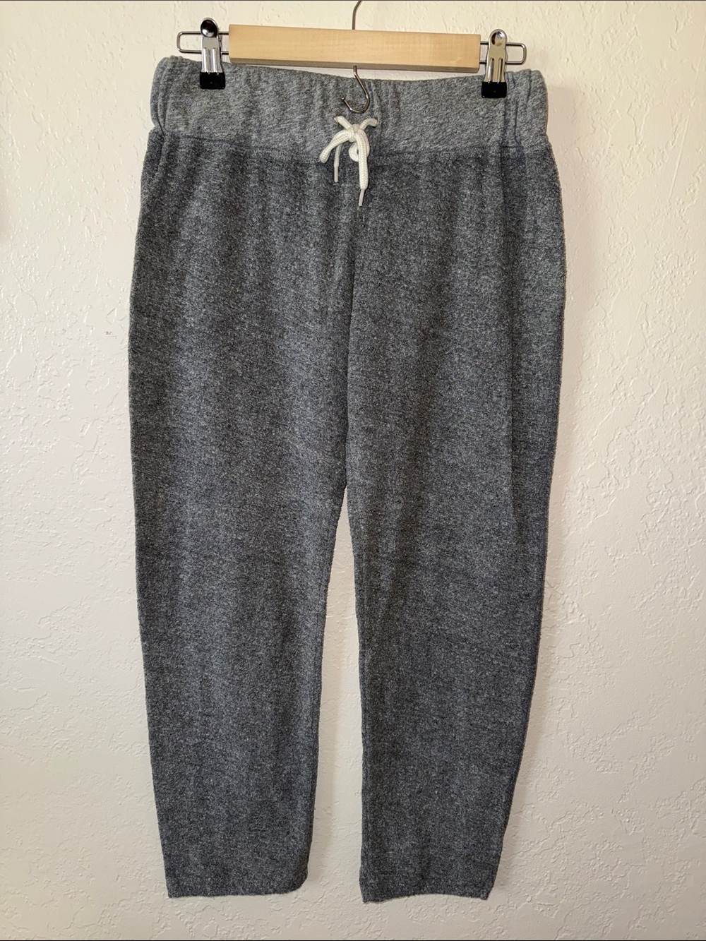 Monrow XS Vintage Knit Jogger Lounge Pants Gray Drawstring Cropped USA Made NWOT
